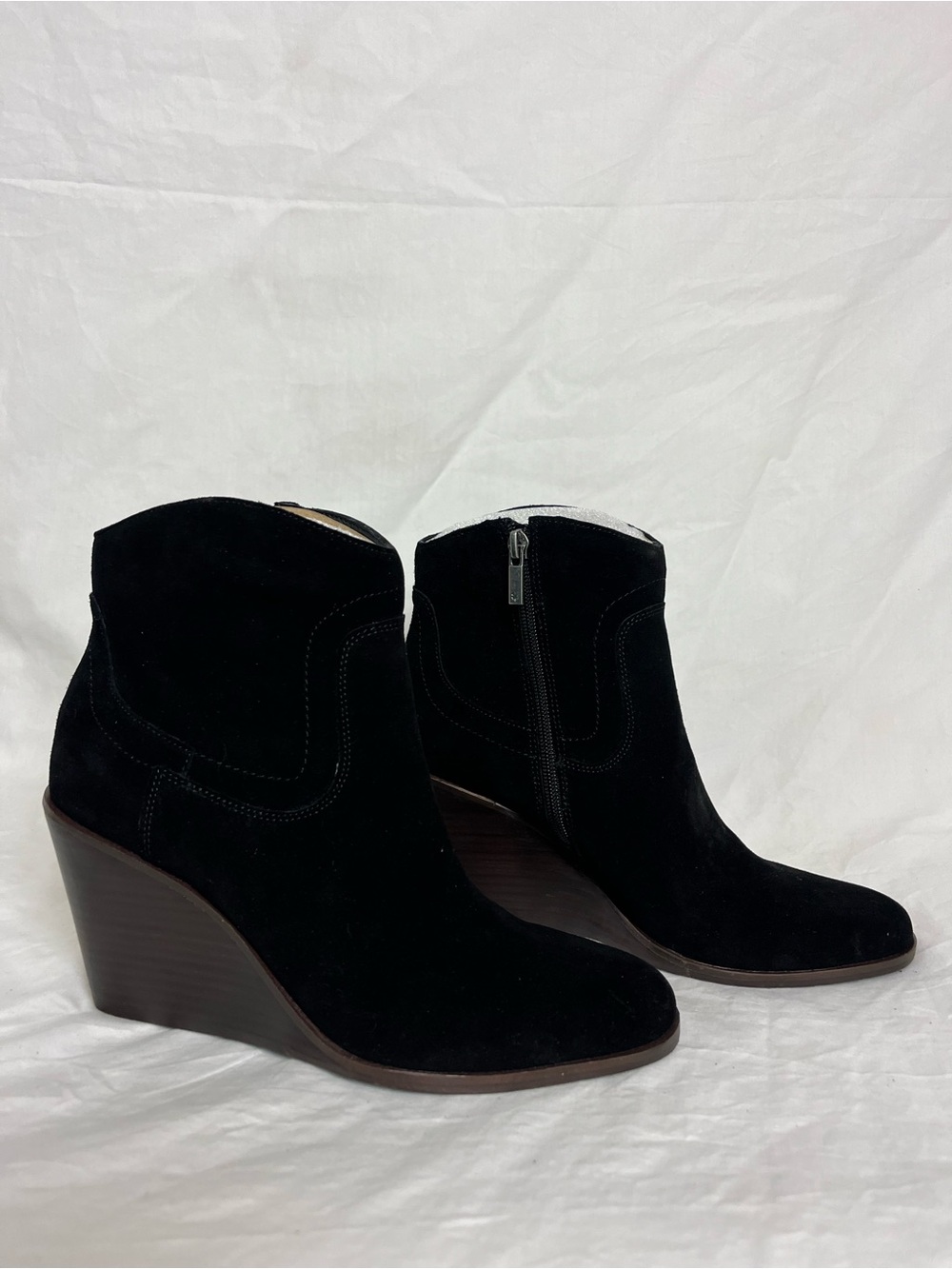 Lucky Brand Black Suede Wedge Ankle Boots - Women's
